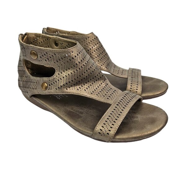 Corkys Franky Perforated Faux Leather Low Wedge Heel Sandal Metallic Gold 9 - Picture 1 of 10
